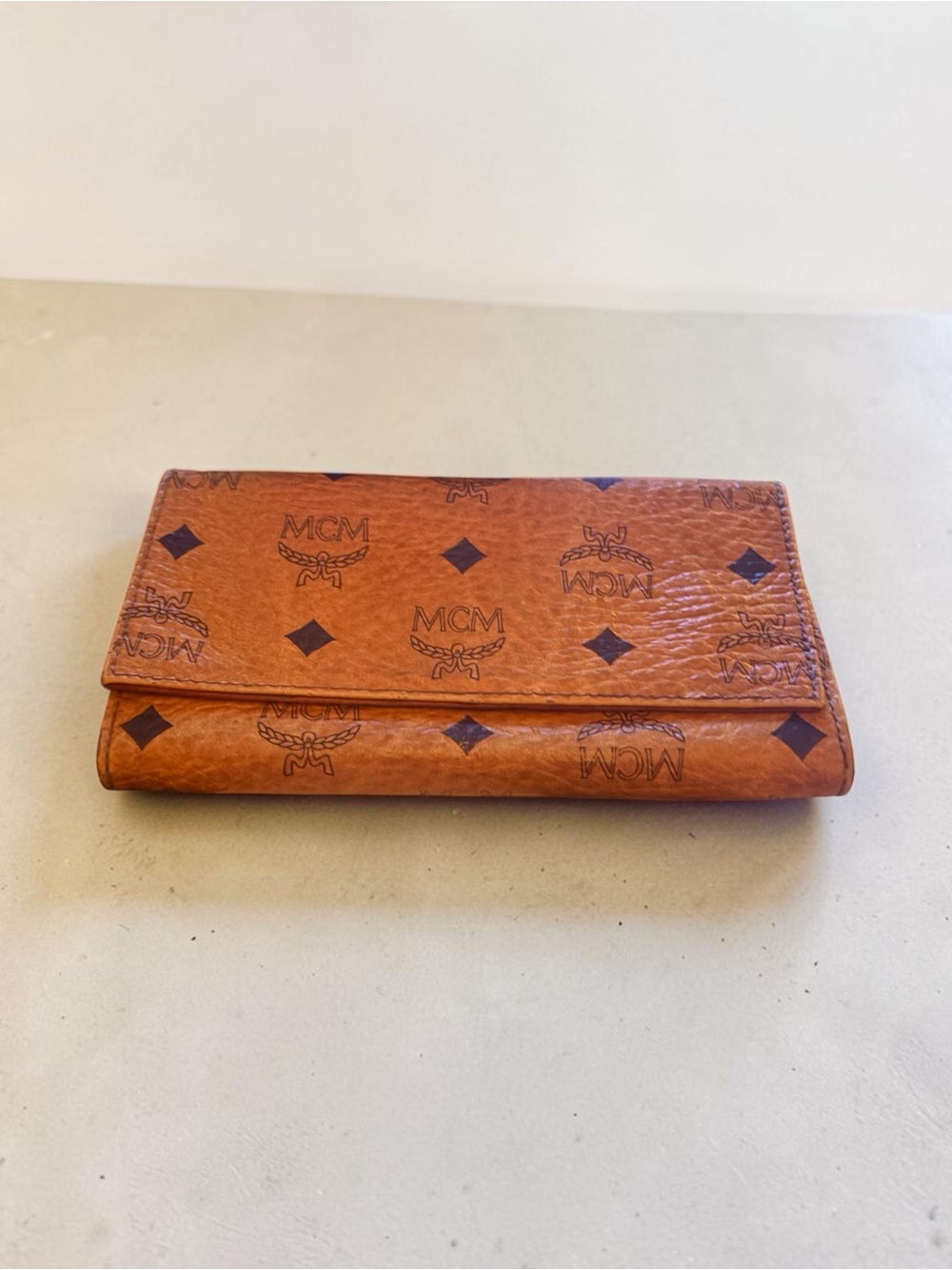 MCM Cognac Visetos Folded Logo Wallet
